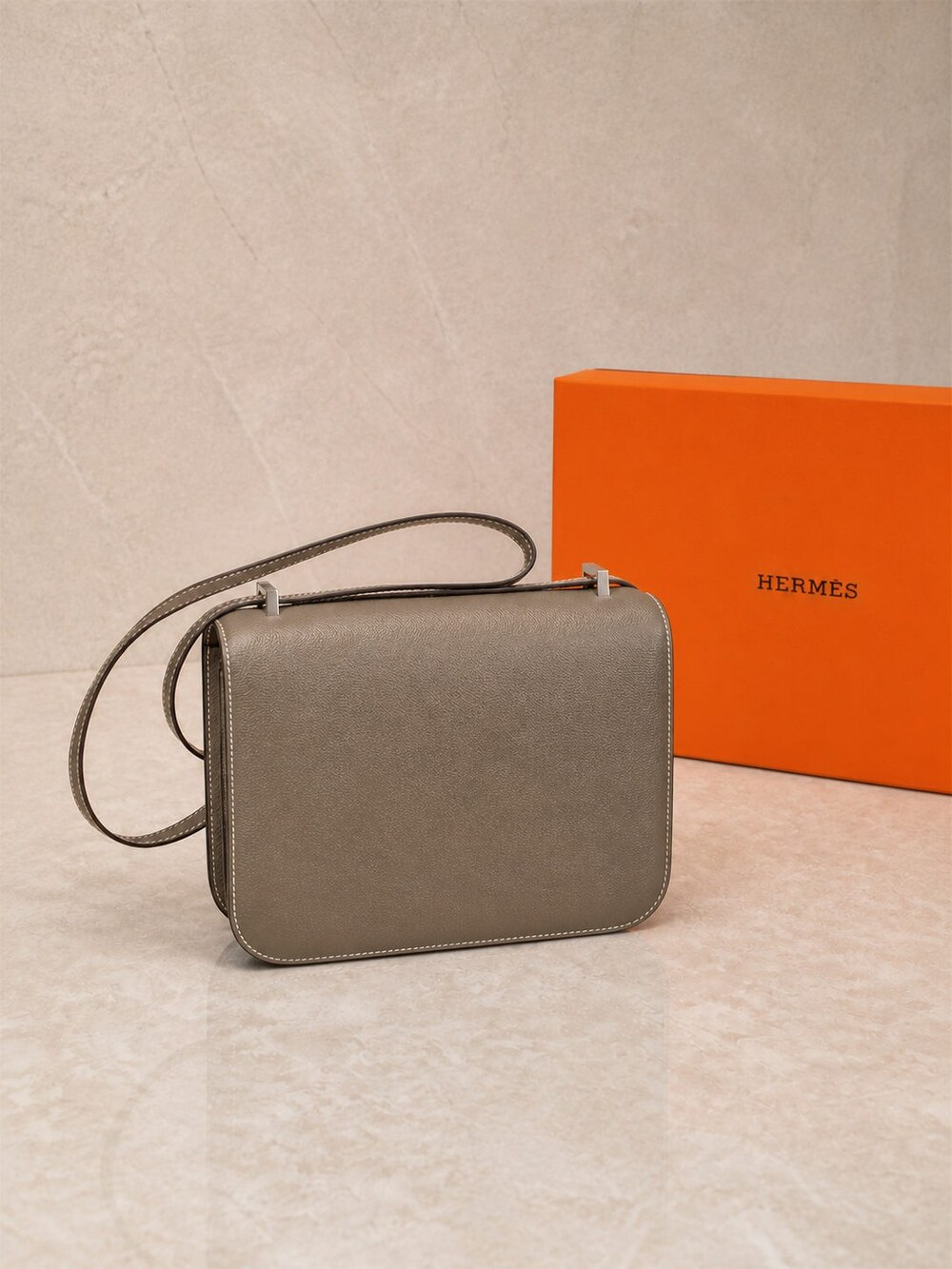 Hermes Etoupe Epsom Calfskin Constance Crossbody with Palladium Hardware - Picture 2 of 5